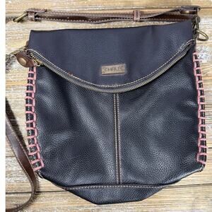Chala Crossbody Bag Black Vegan Leather Flap Top Messenger Boho Medium‎